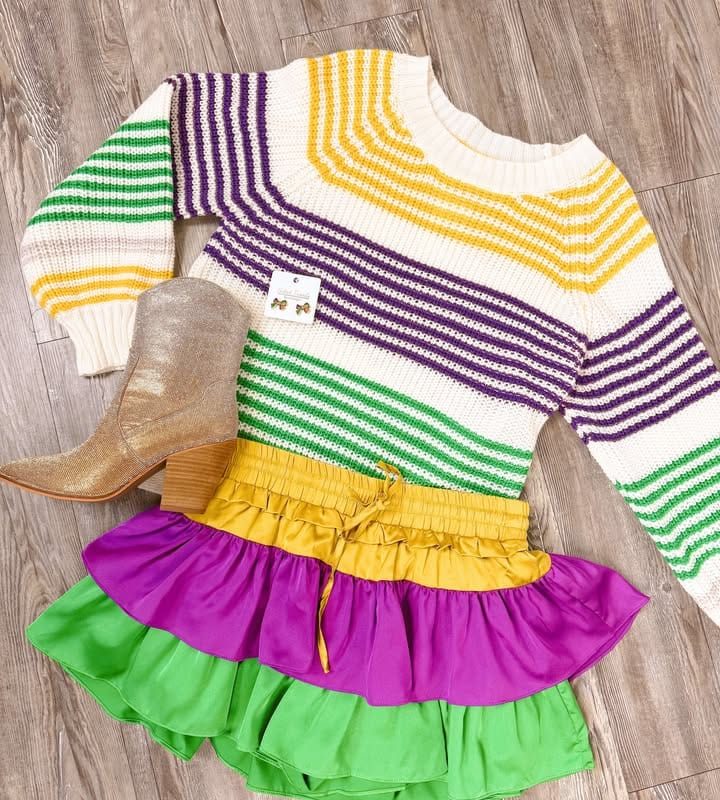 Mardi Gras Striped Sweater