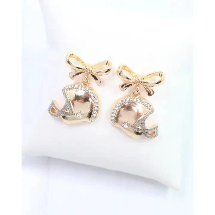 Gold Football Helmet Bow Earrings - Image 3
