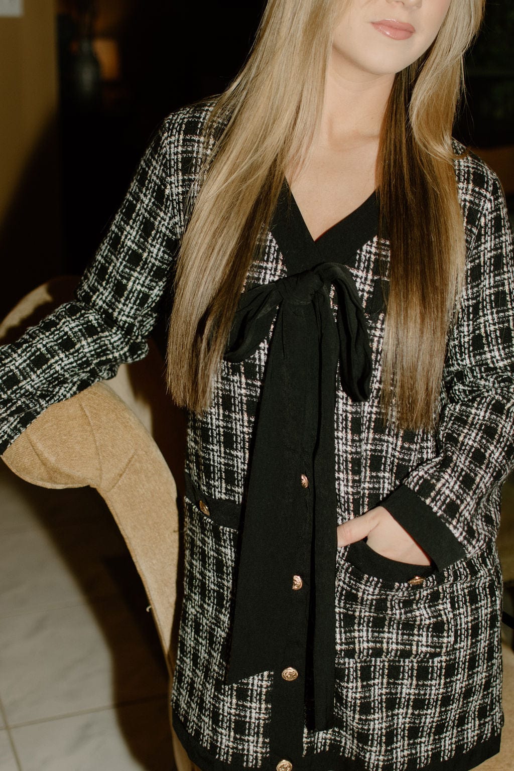 Black Button Up Tweed Dress - Image 3