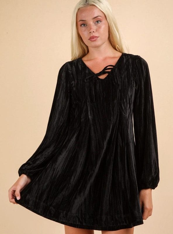 Black Velvet Mini Flare Dress