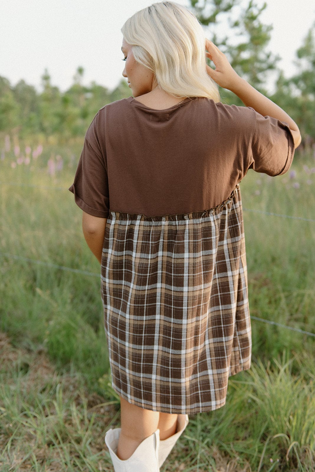 Brown Plaid Contrast Babydoll Dress - Image 2