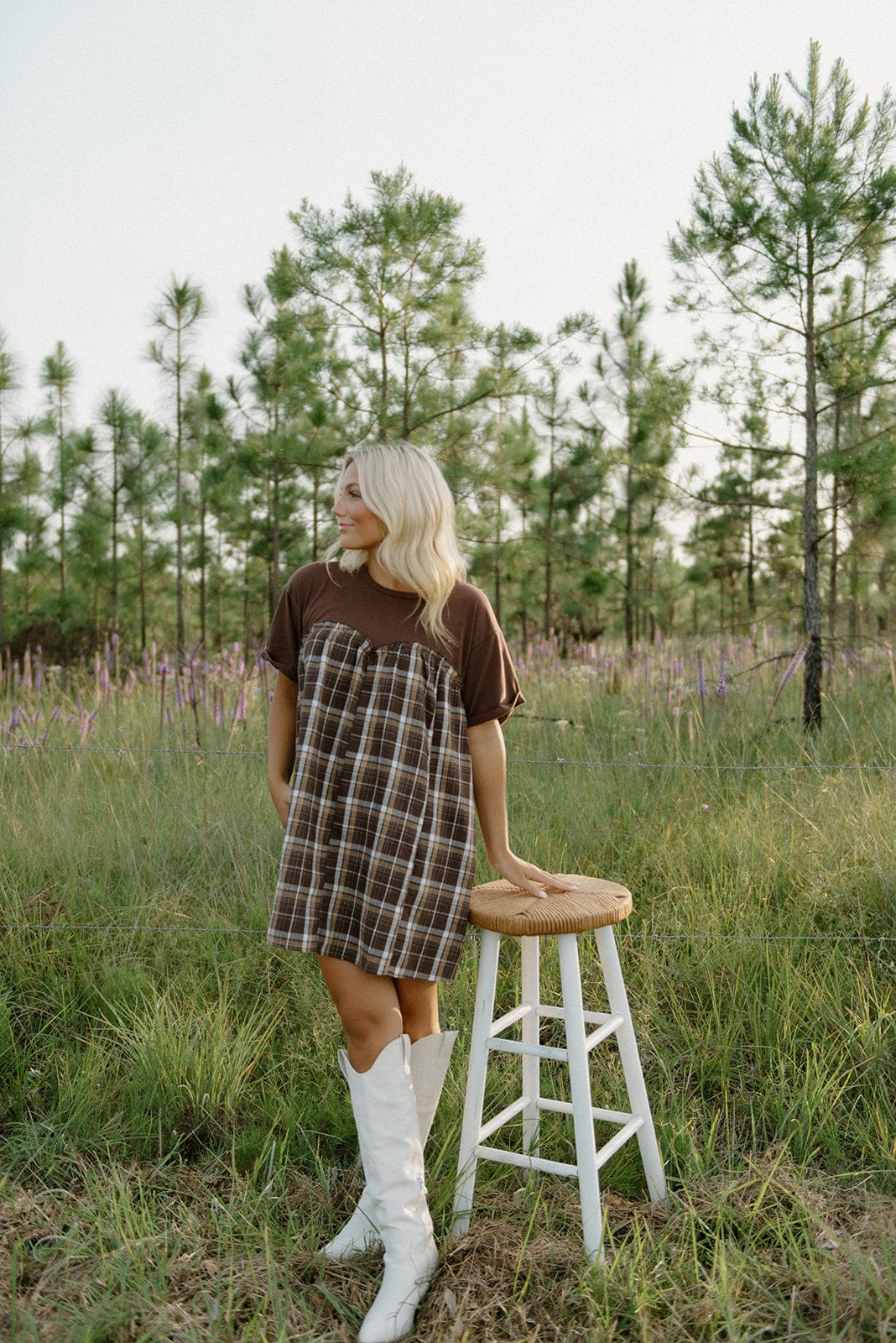Brown Plaid Contrast Babydoll Dress - Image 5
