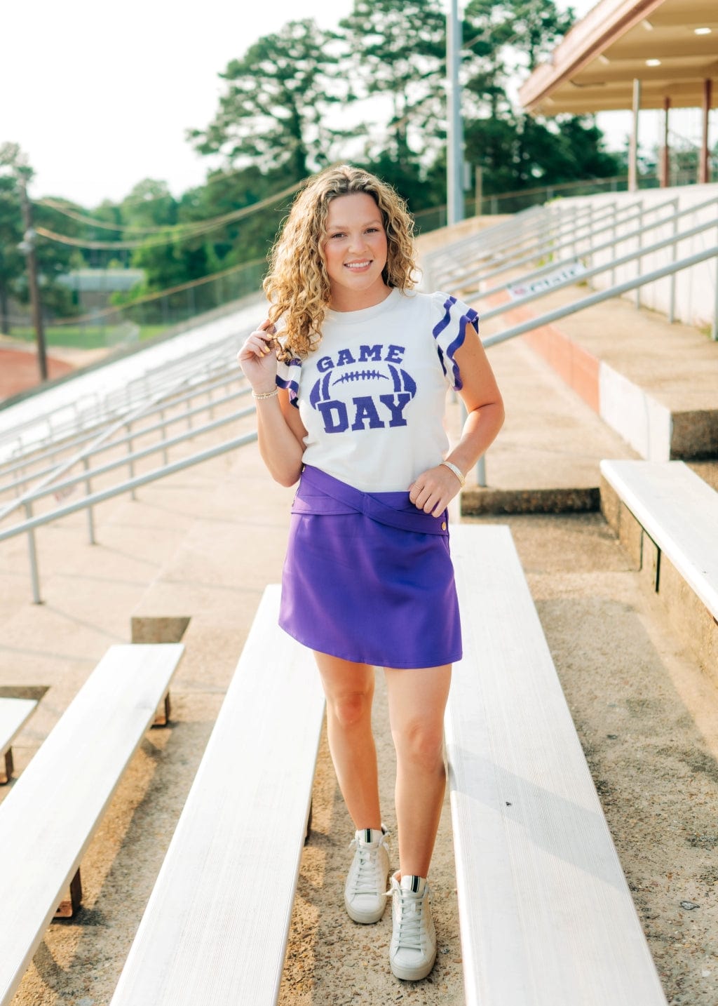 Purple Gameday Ruffle Knit Top - Image 3