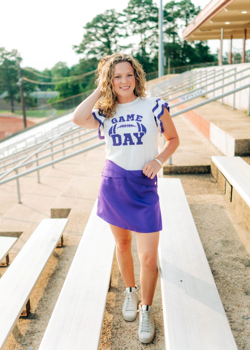 Purple Gameday Ruffle Knit Top - Image 6