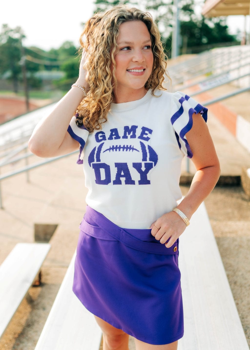 Purple Gameday Ruffle Knit Top