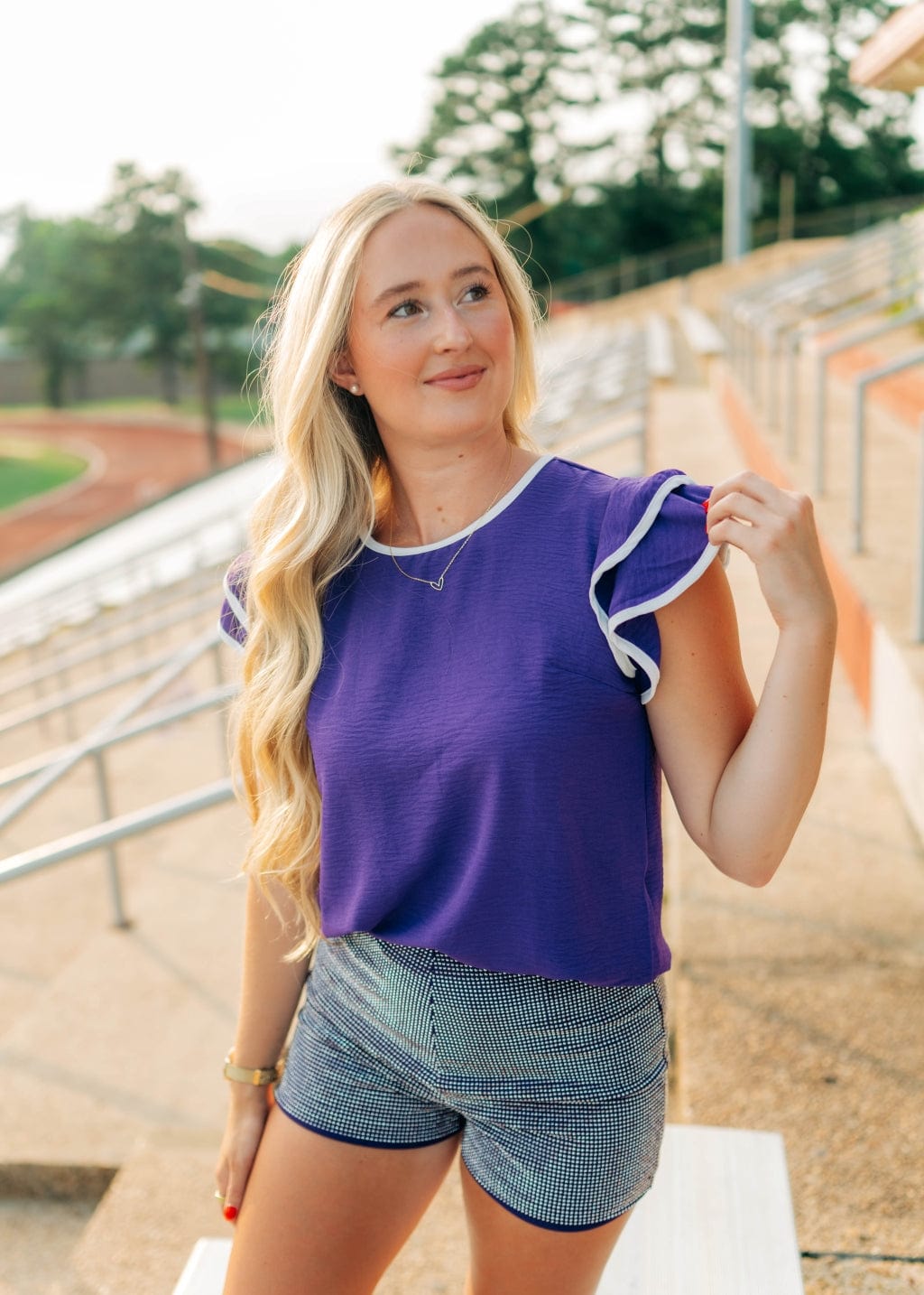 Purple Ruffle Sleeve Contrast Top - Image 5