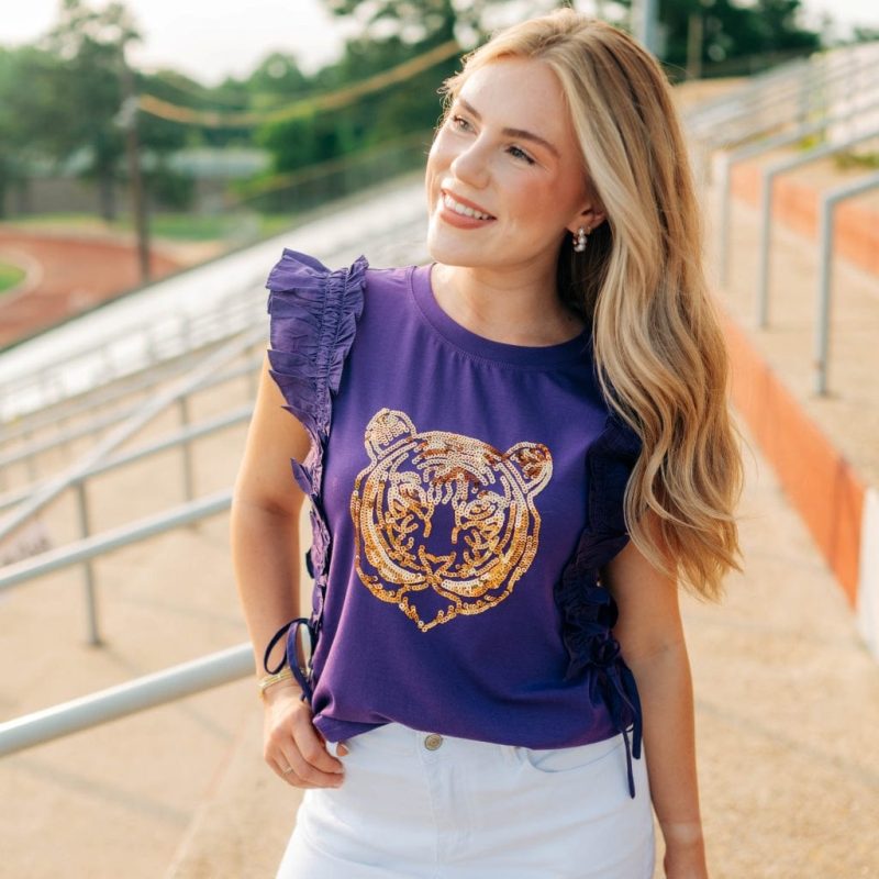 Purple & Gold Sequin Tiger Top