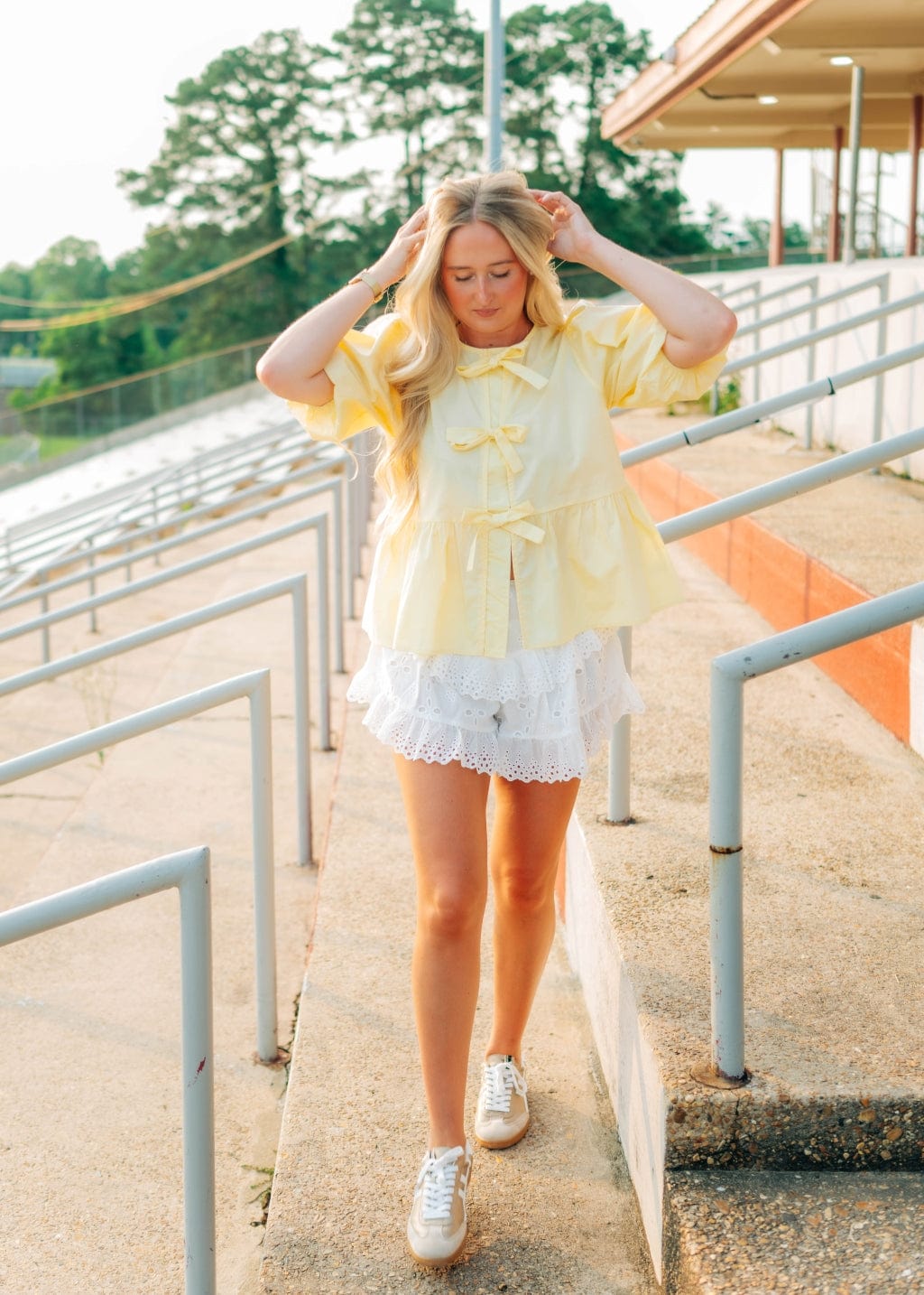 Yellow Bow Front Peplum Blouse - Image 6