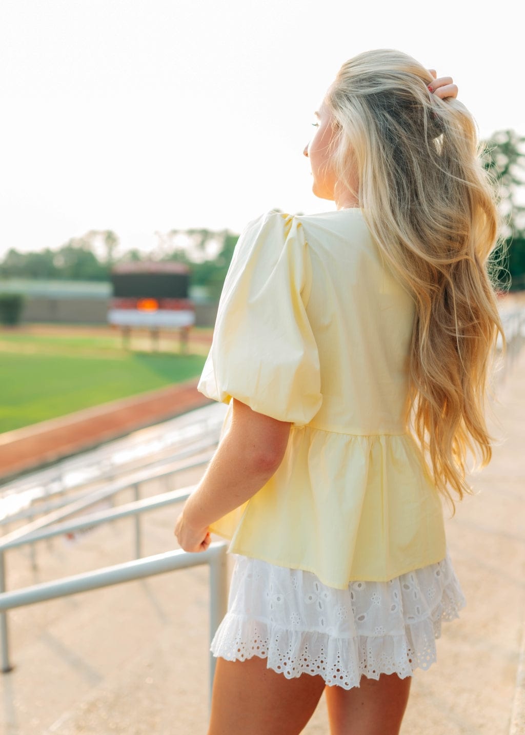 Yellow Bow Front Peplum Blouse - Image 2