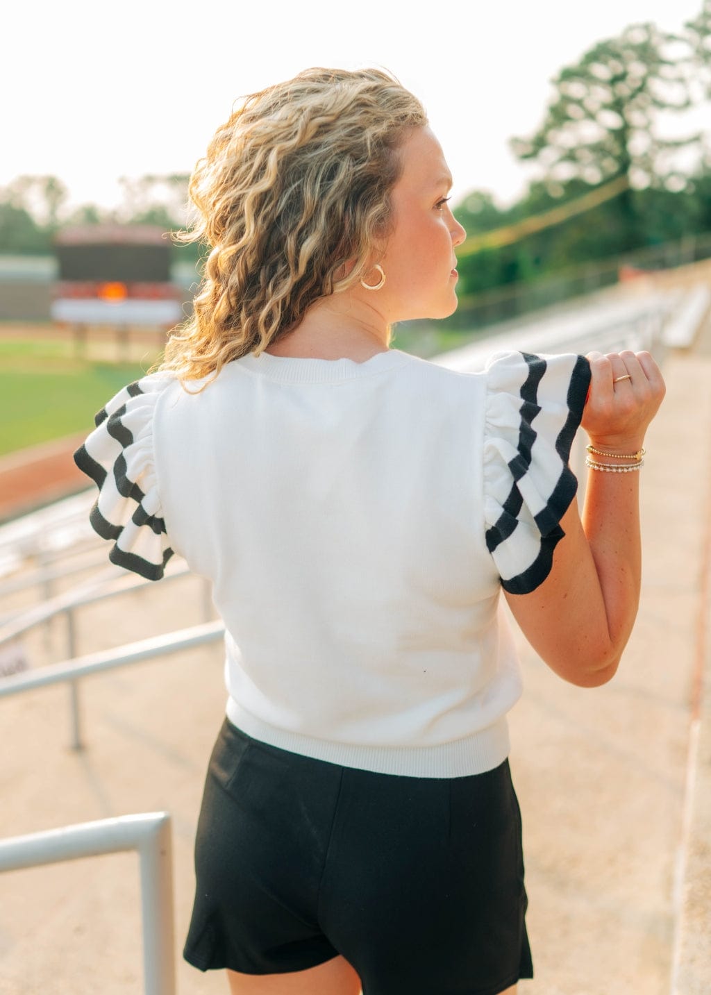 Black Gameday Ruffle Knit Top - Image 2