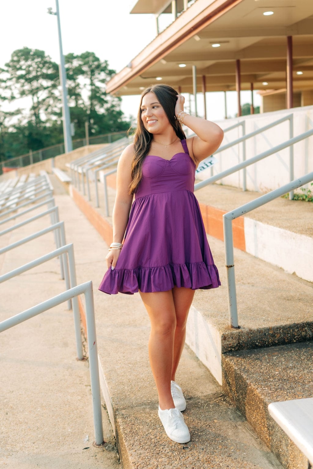 Purple Ruffle Hem Bustier Mini Dress - Image 3