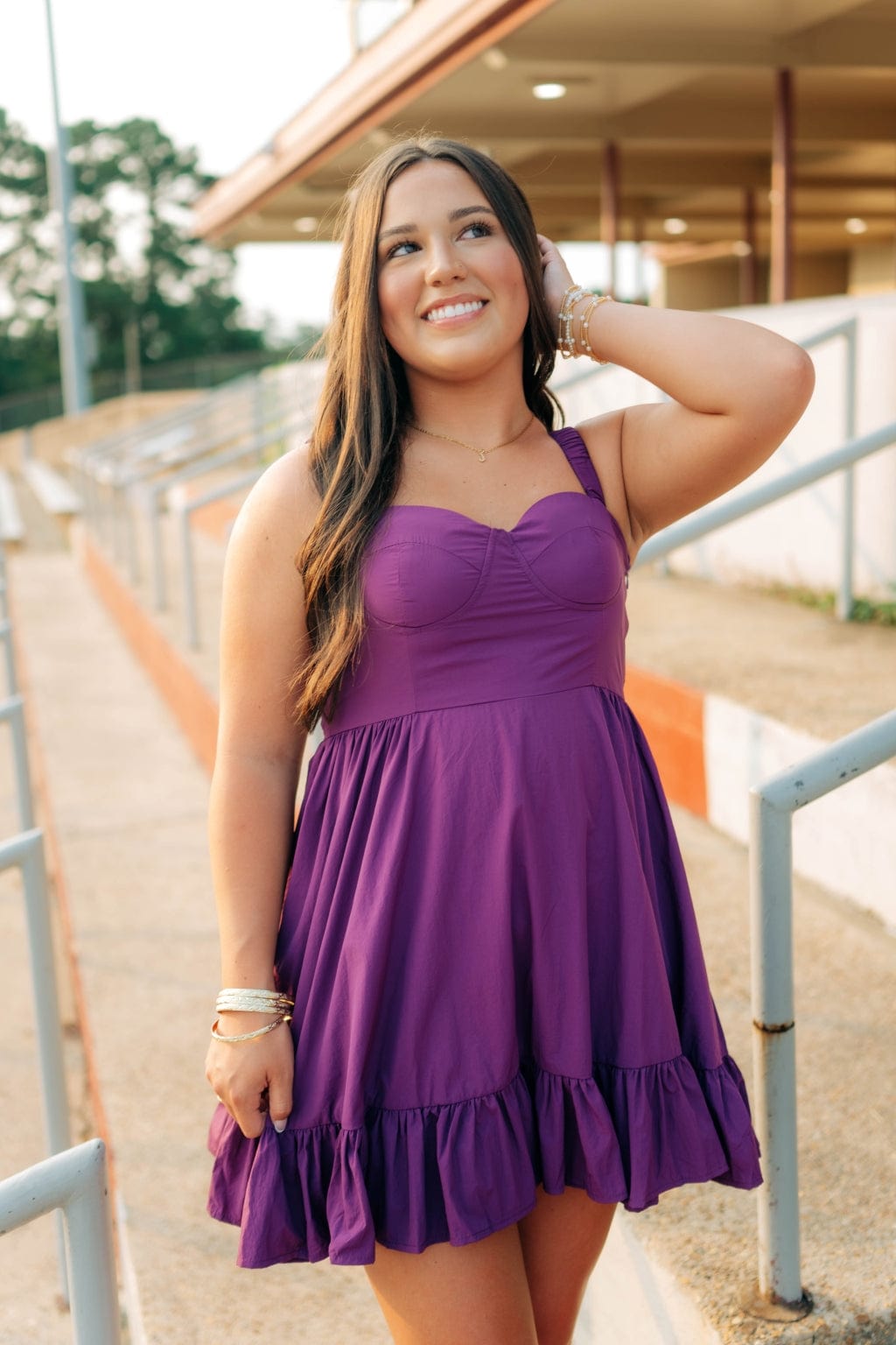 Purple Ruffle Hem Bustier Mini Dress - Image 6