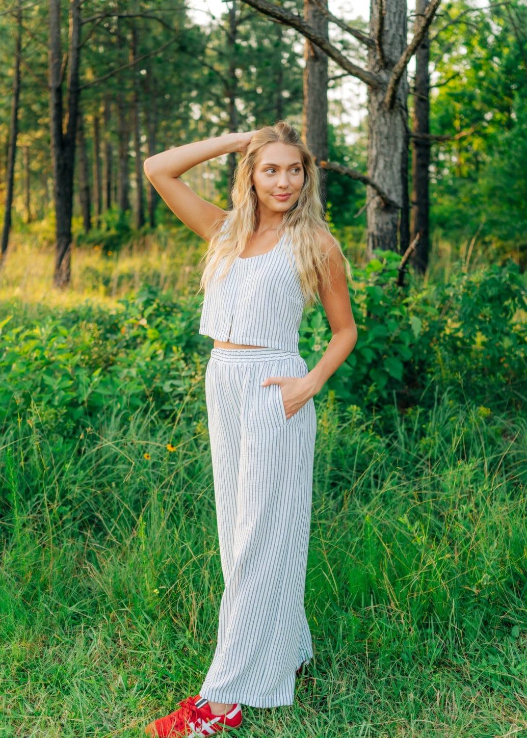 Blue Striped Flowy Pant Set - Image 5