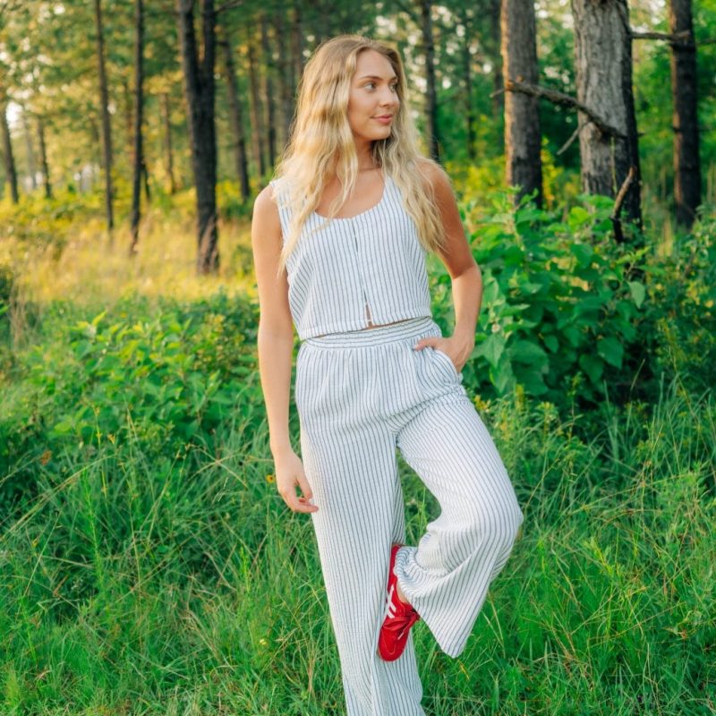 Blue Striped Flowy Pant Set