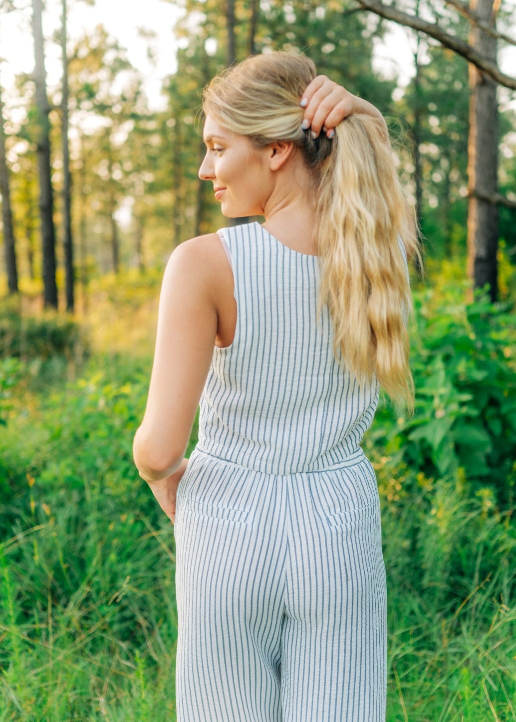 Blue Striped Flowy Pant Set - Image 6
