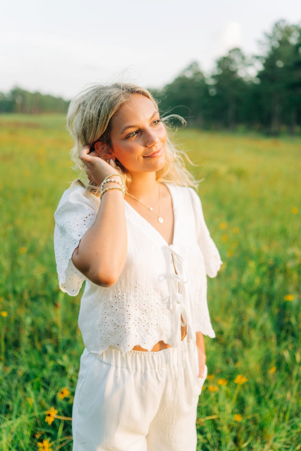 White Eyelet Lace Pant Set - Image 4