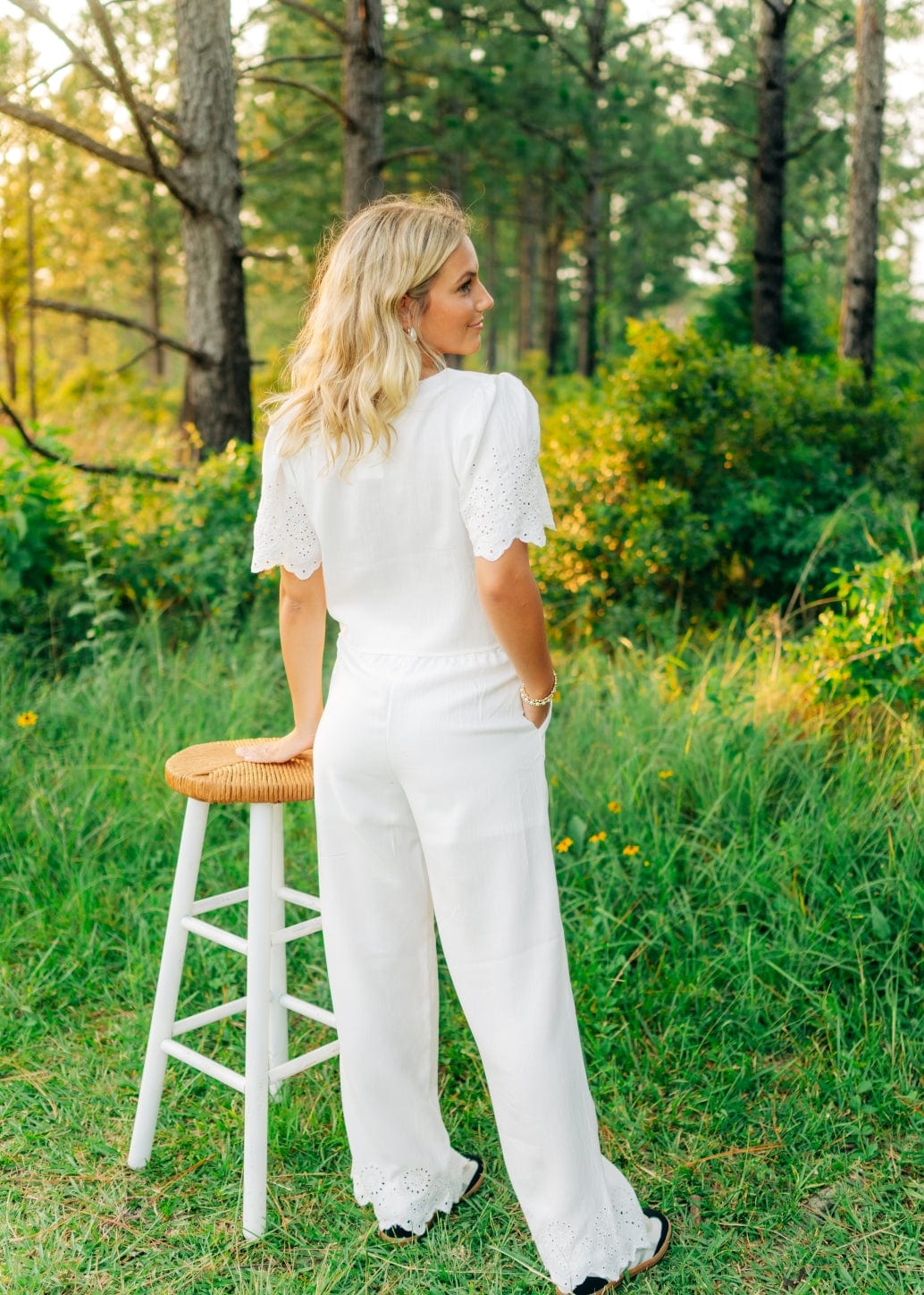 White Eyelet Lace Pant Set - Image 2