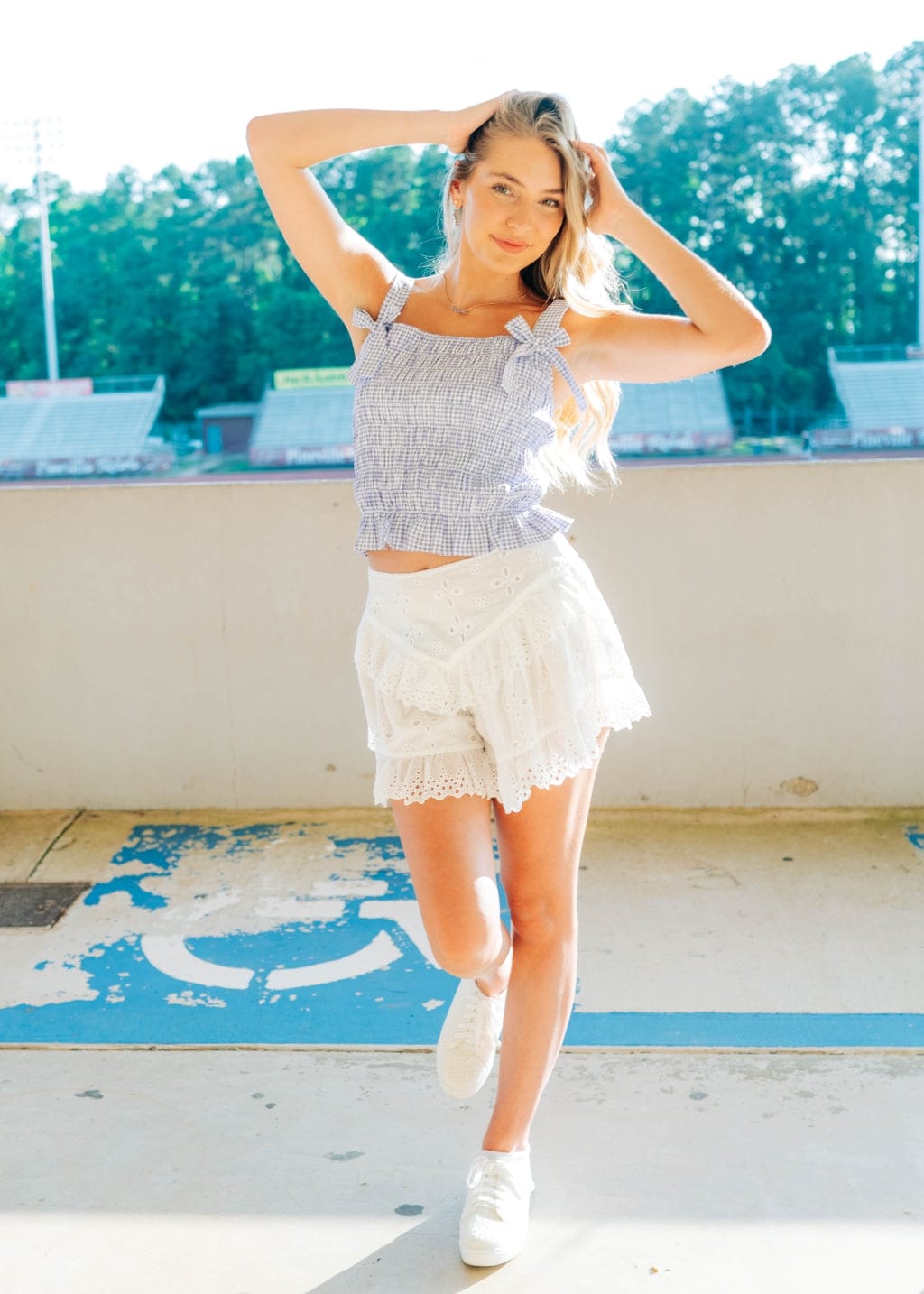 Purple Gingham Bow Detail Top - Image 4