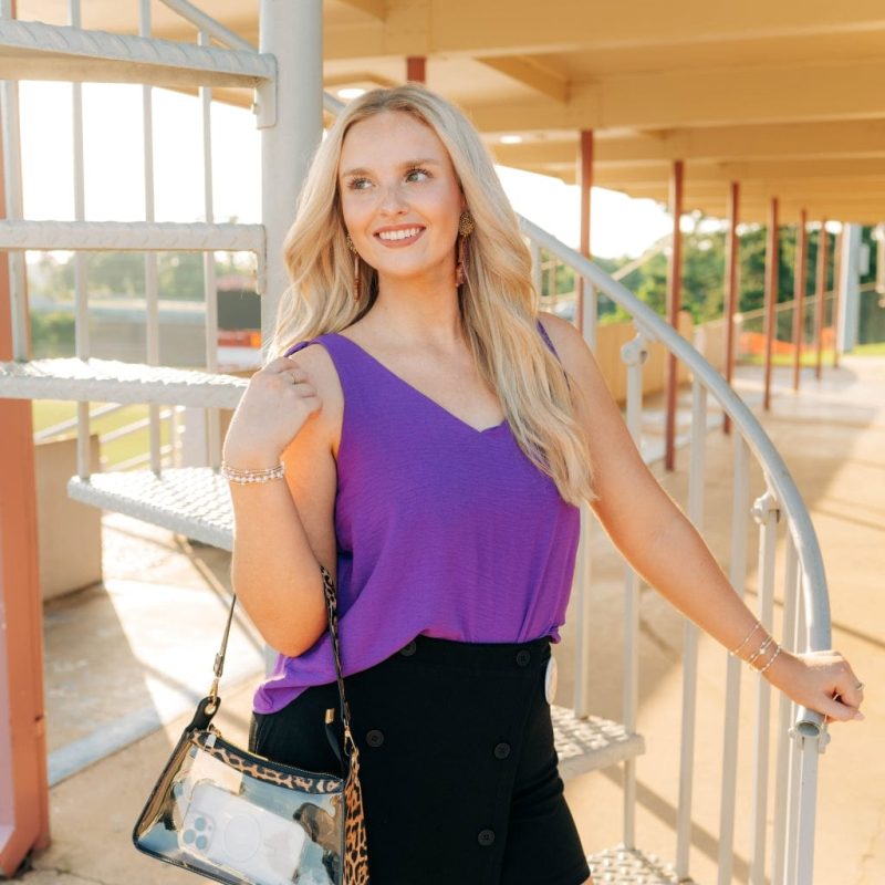 Purple V-Neck Shoulder Tie Top