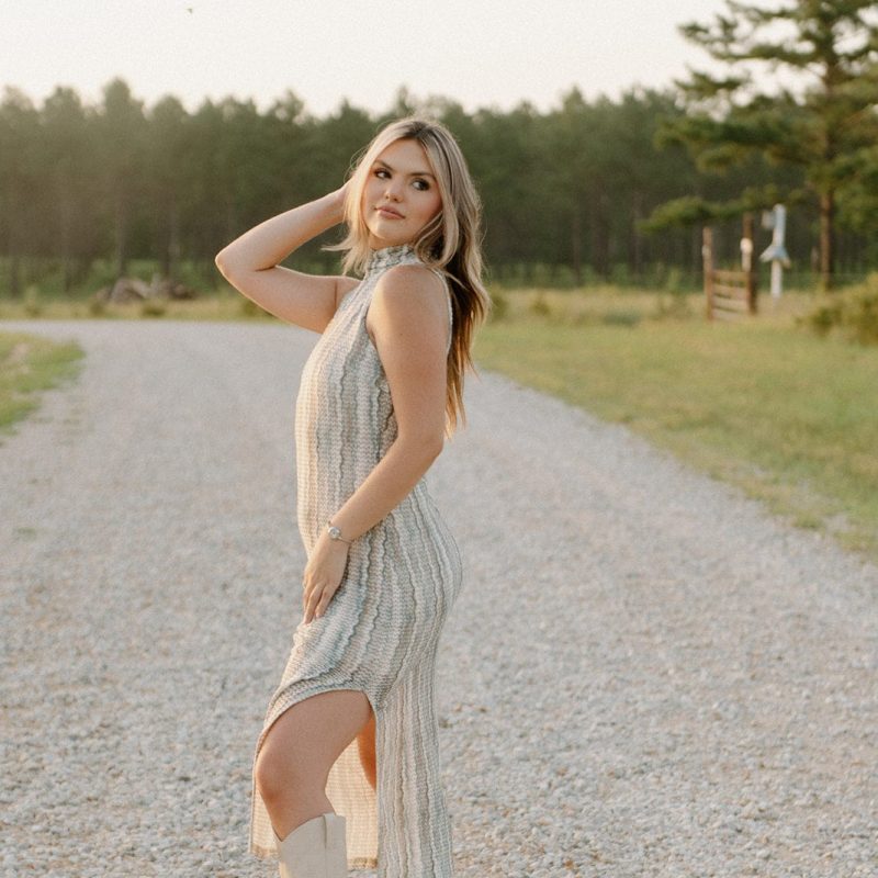 Green Striped Crochet Midi Dress