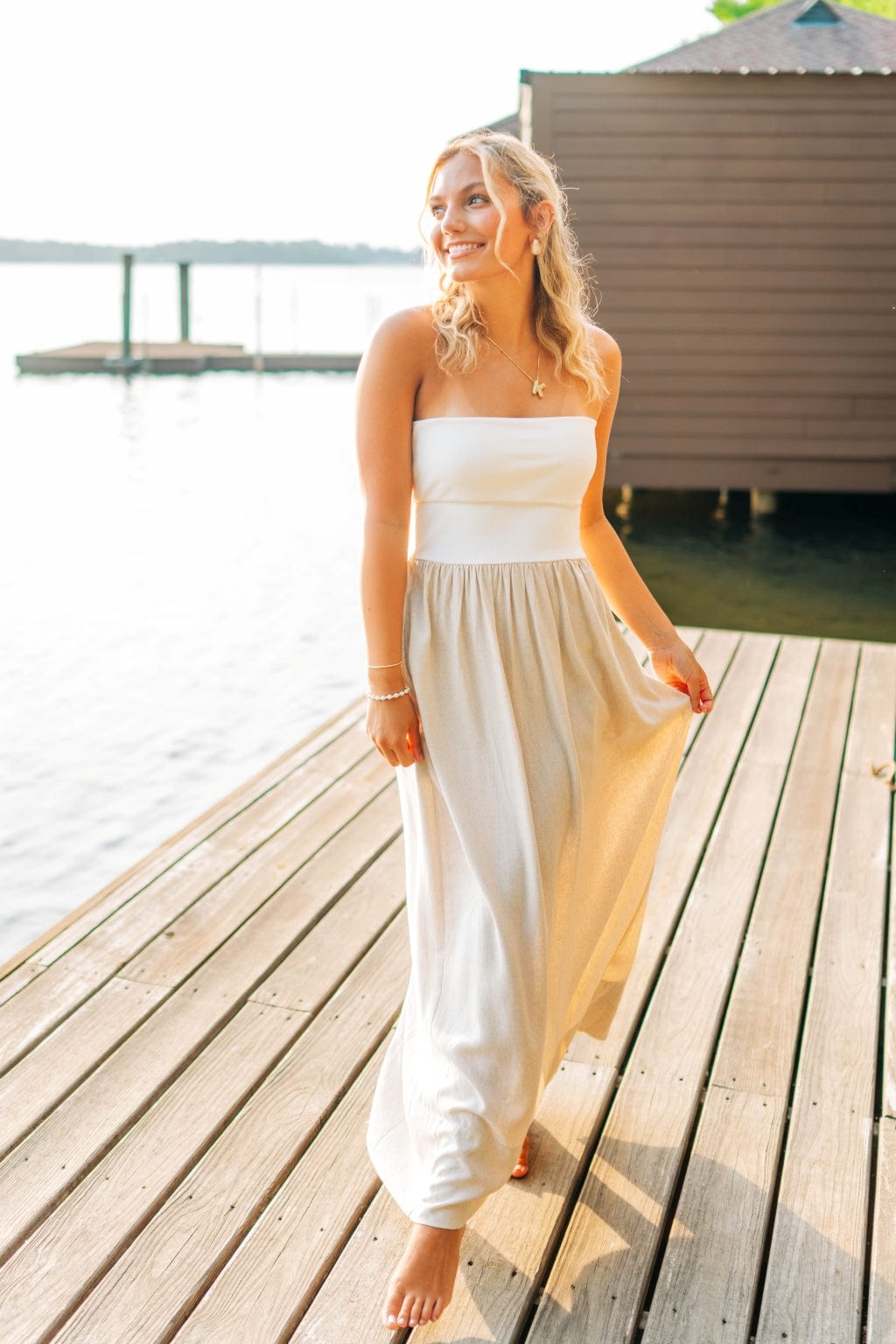 White & Linen Contrast Maxi Dress - Image 6