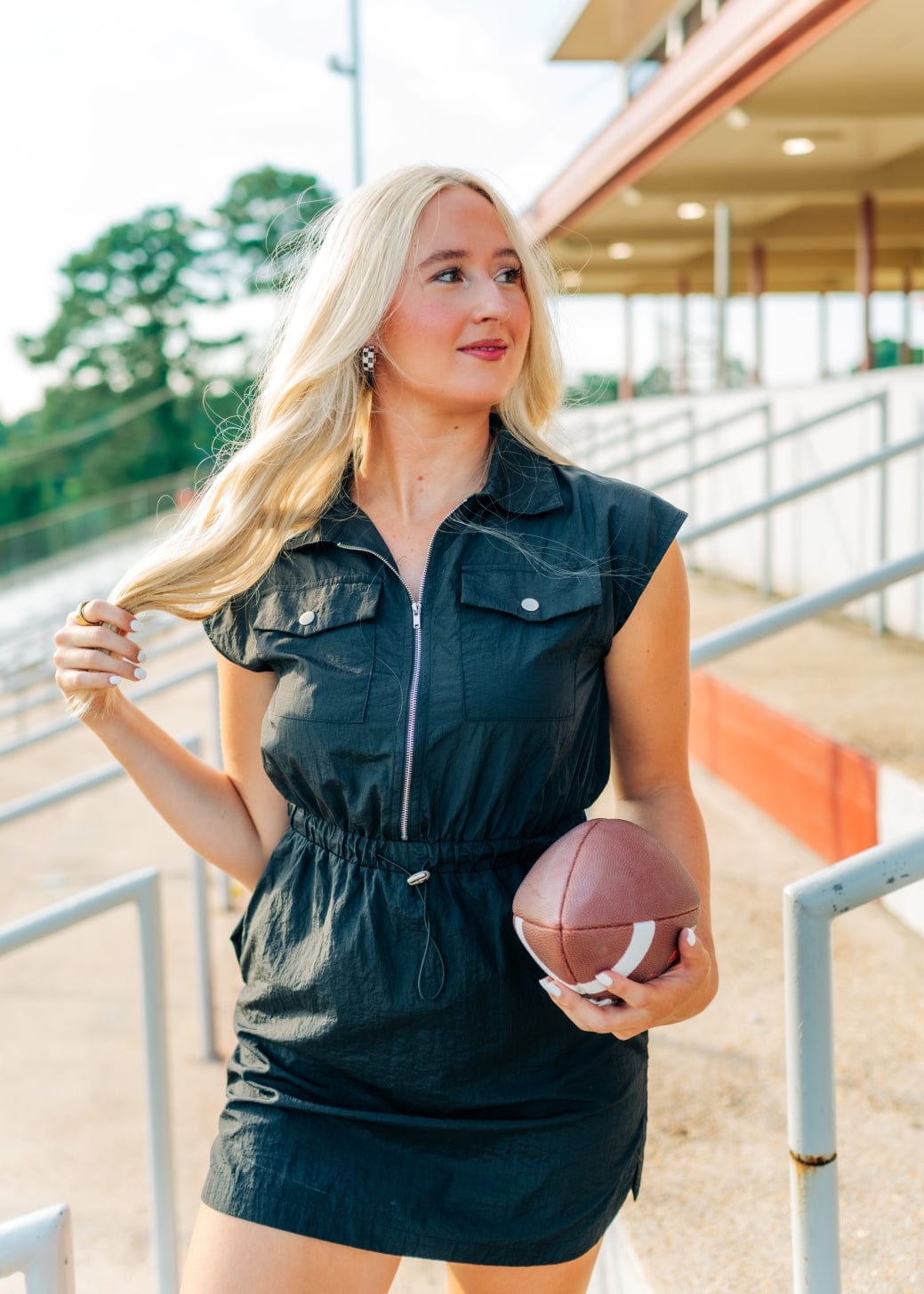 Black Cap Sleeve Zip Up Mini Dress - Image 6