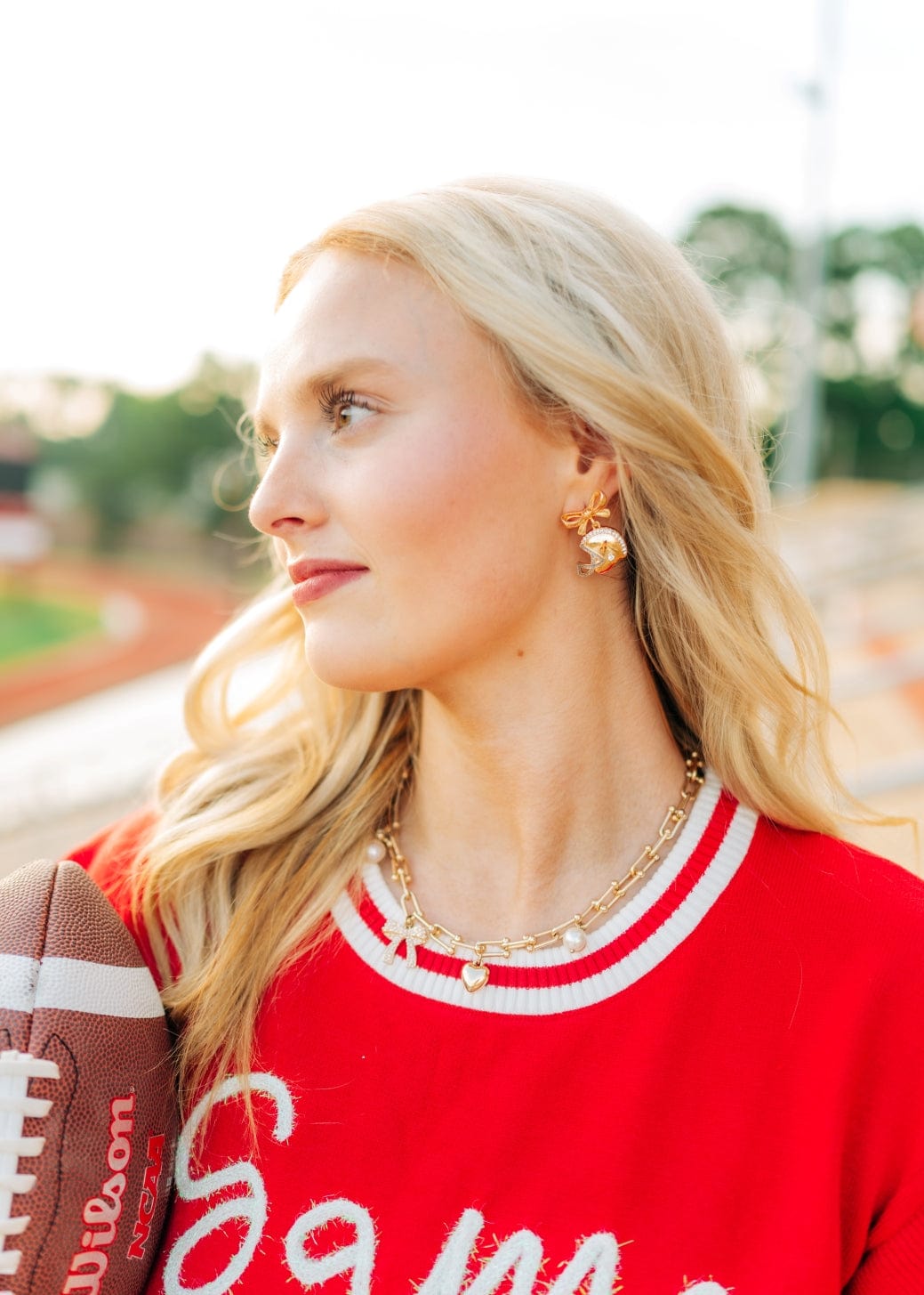 Gold Football Helmet Bow Earrings - Image 2
