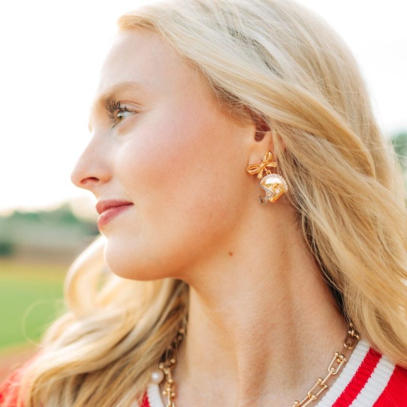 Gold Football Helmet Bow Earrings
