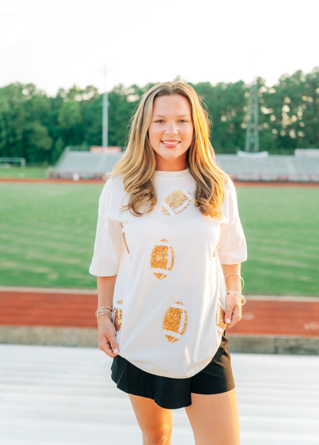 White Sequin Multi Football Patch Tee - Image 3