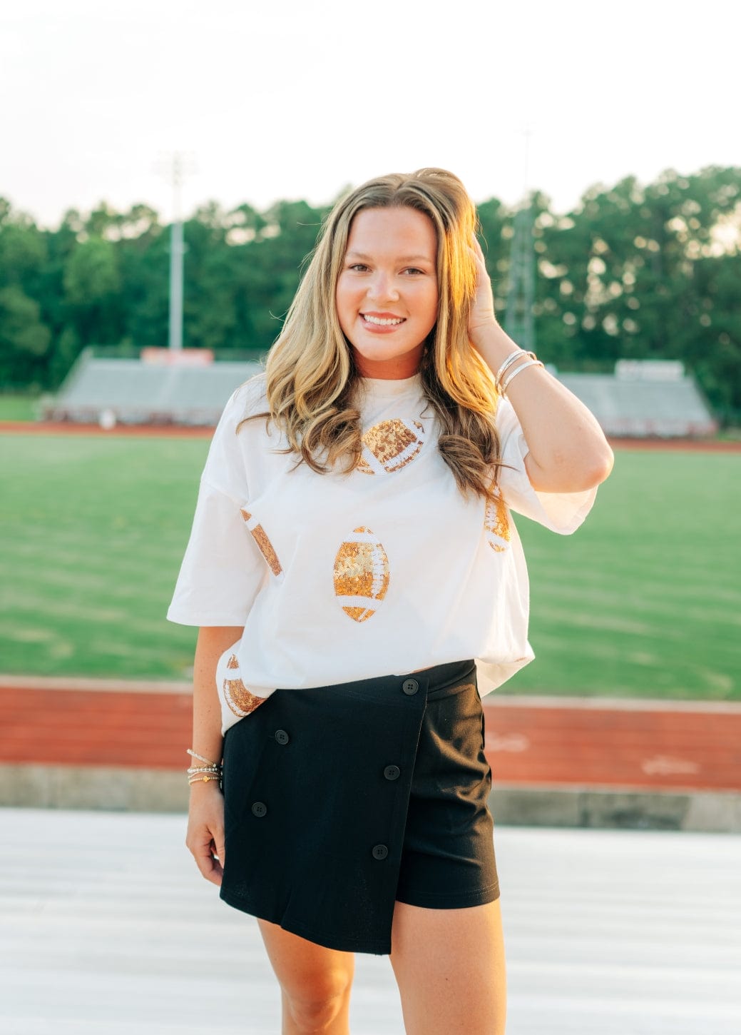 White Sequin Multi Football Patch Tee