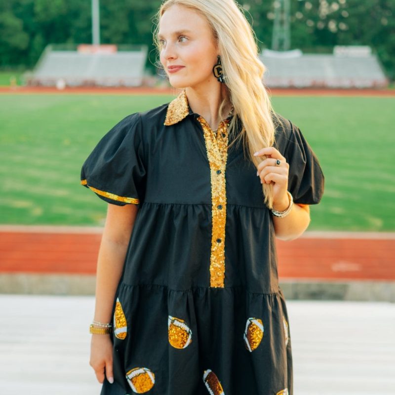 Black & Gold Collared Sequin Football Dress