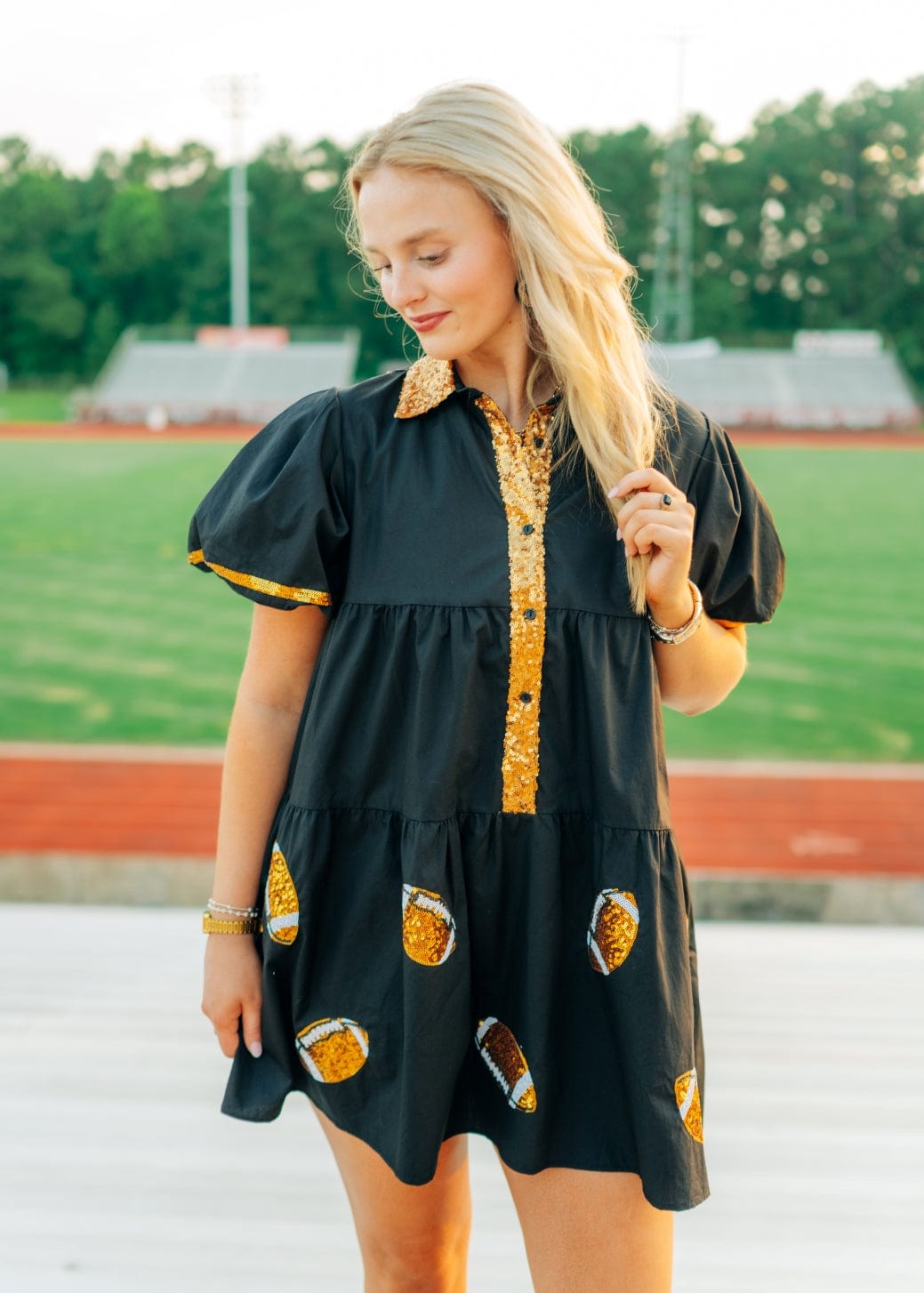 Black & Gold Collared Sequin Football Dress - Image 6