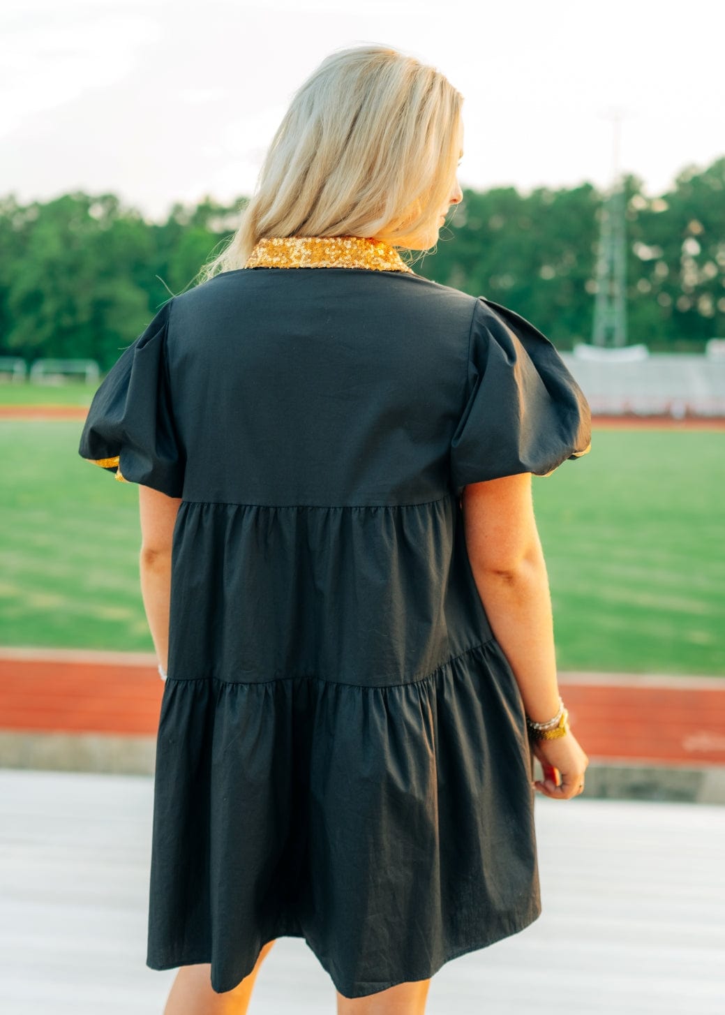 Black & Gold Collared Sequin Football Dress - Image 2