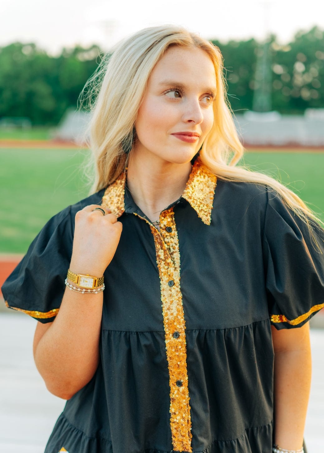 Black & Gold Collared Sequin Football Dress - Image 3