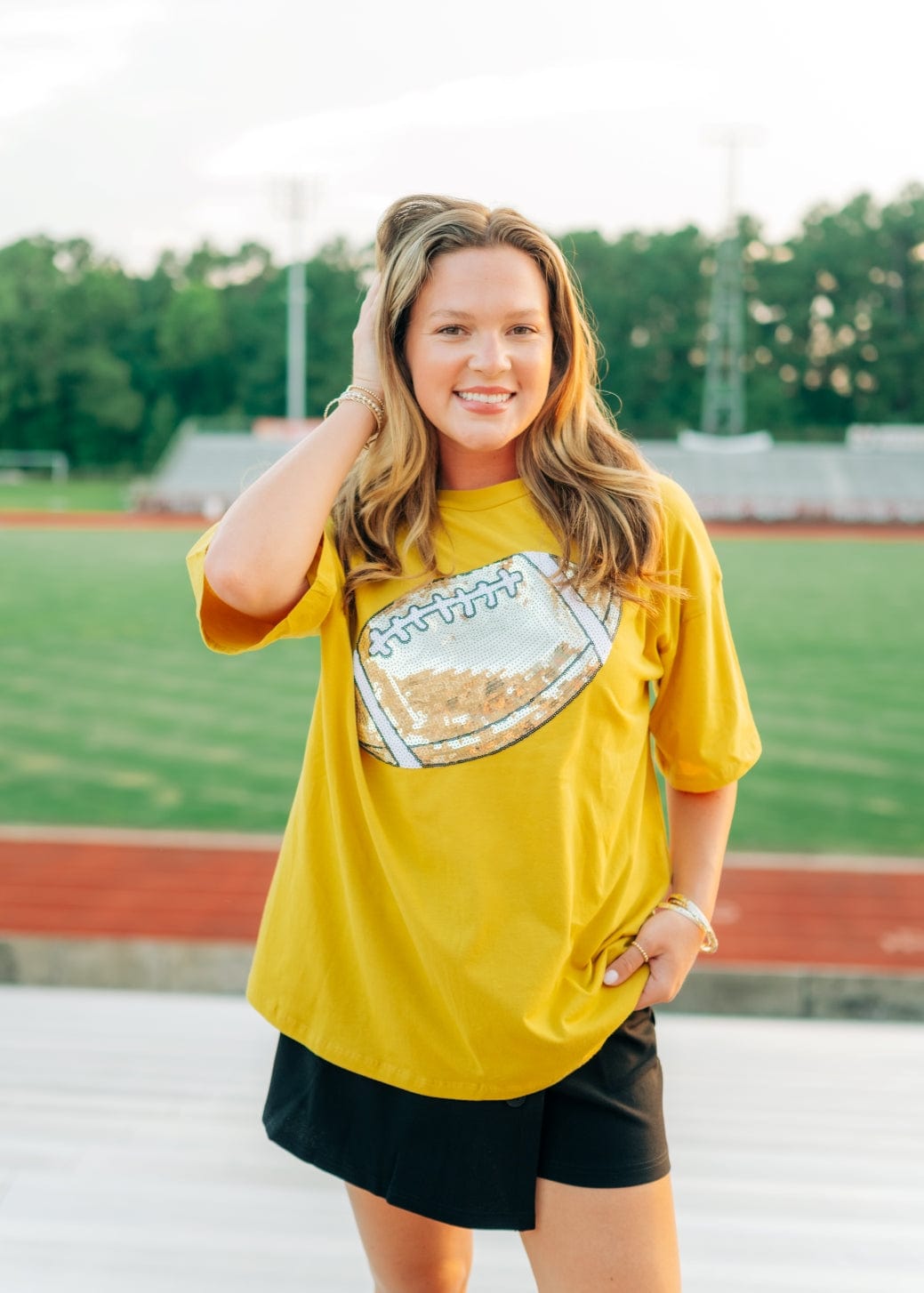 Mustard Sequin Football Patch Tee - Image 5