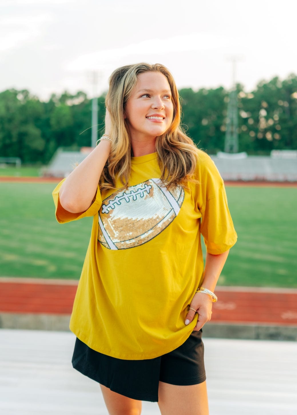Mustard Sequin Football Patch Tee - Image 3