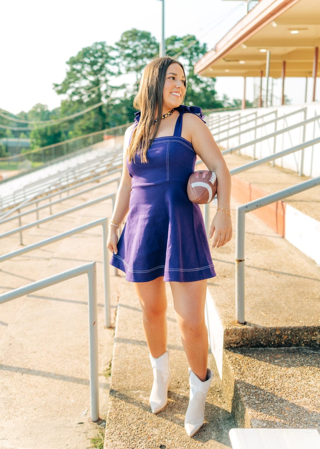 Purple Shoulder Tie Denim Dress - Image 3