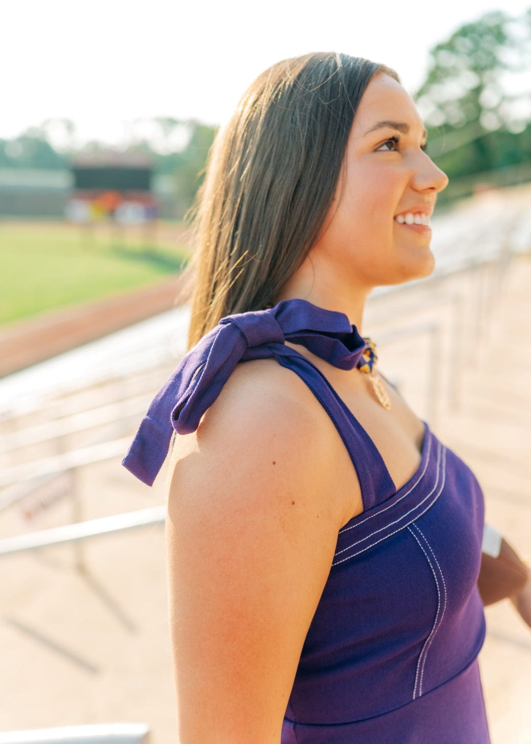 Purple Shoulder Tie Denim Dress - Image 5