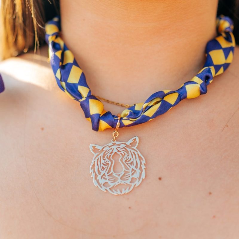 Purple & Gold Tiger Scarf Necklace