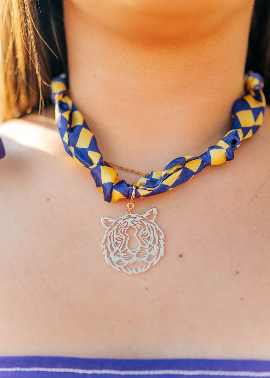 Purple & Gold Tiger Scarf Necklace