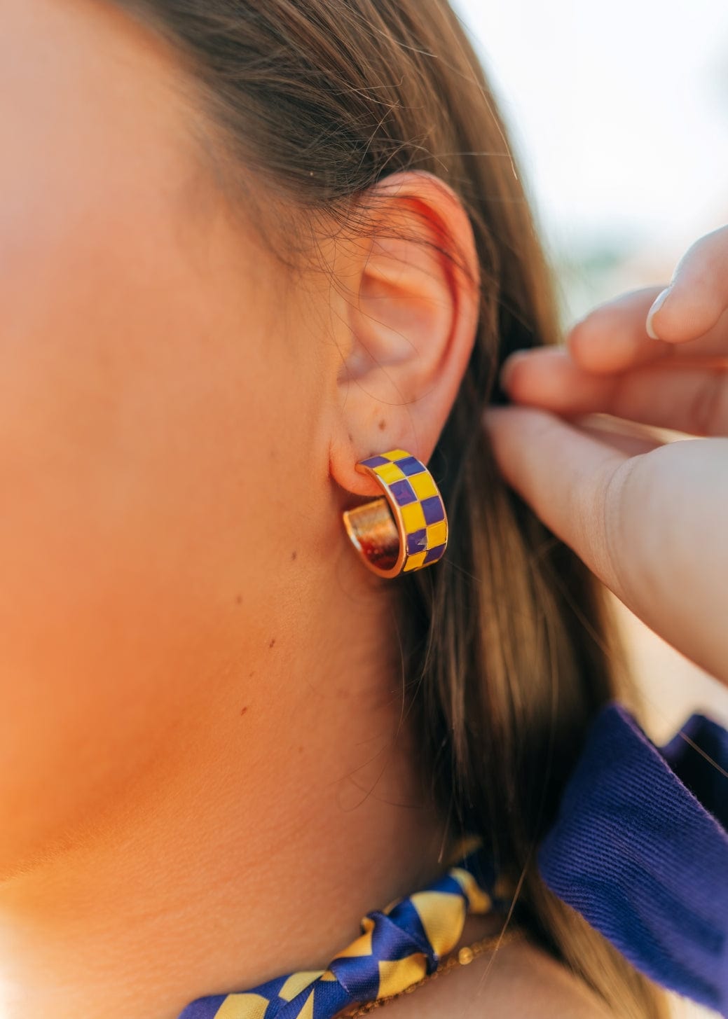 Purple & Gold Checkered Hoops