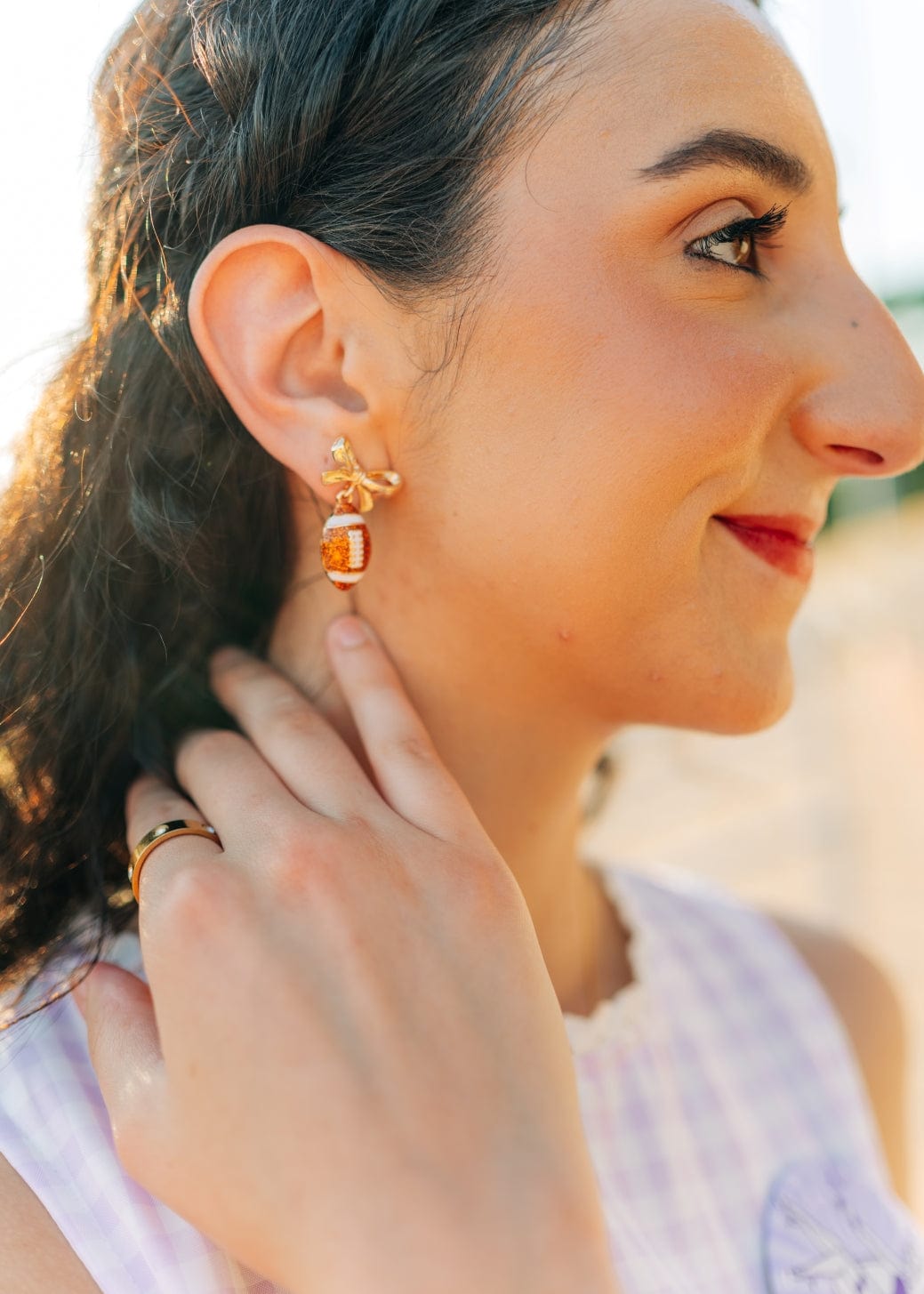 Bow Football Stud Drop Earrings