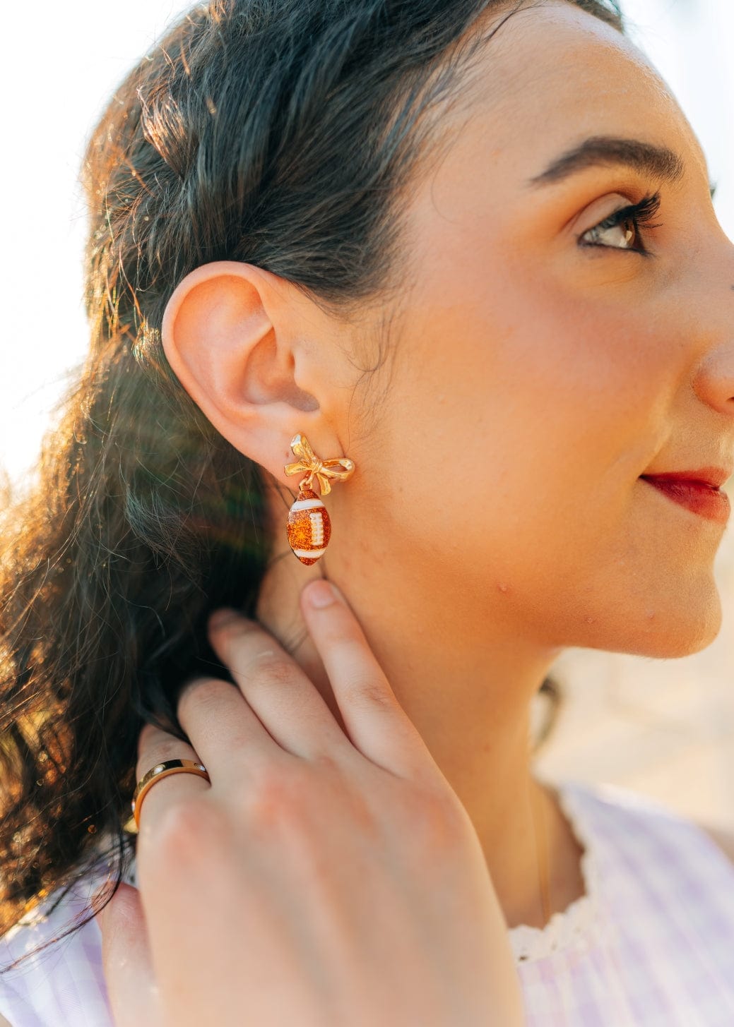 Bow Football Stud Drop Earrings - Image 2