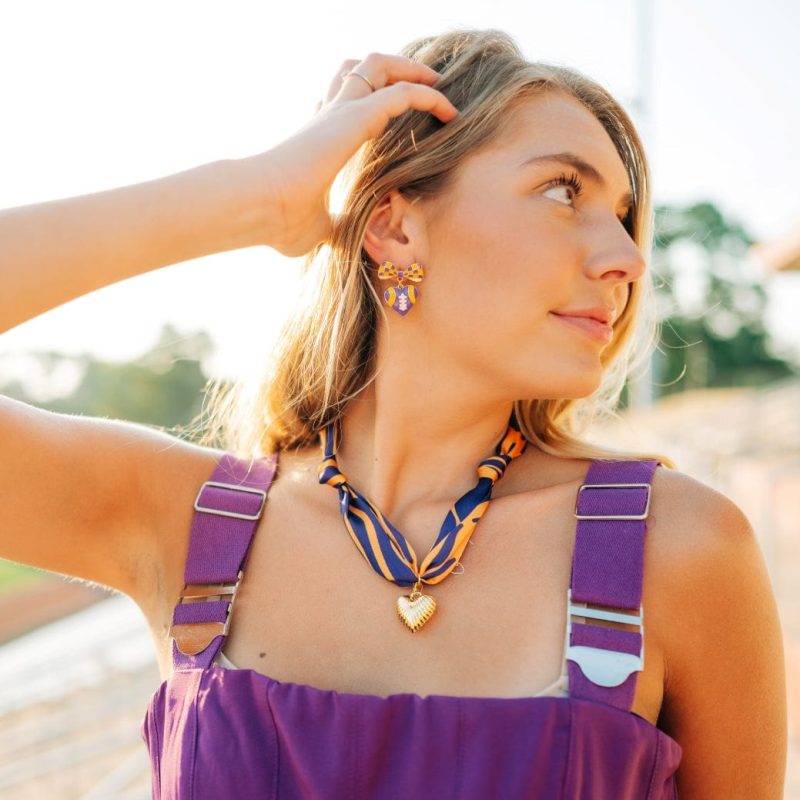 Purple & Gold Heart Charm Scarf Necklace