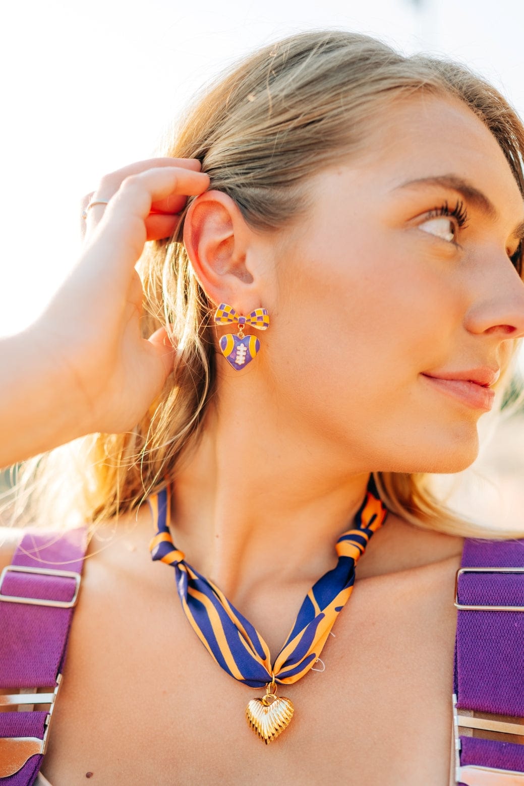 Purple & Gold Heart Football Studs - Image 2