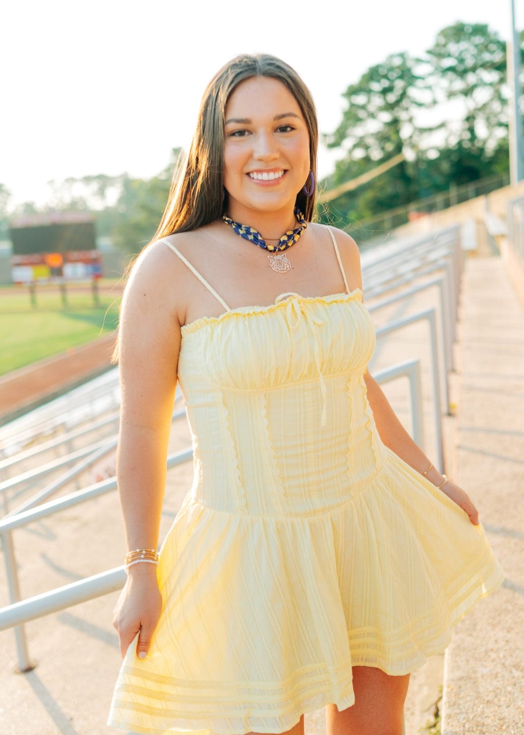 Yellow Corset Drop Waist Mini Dress