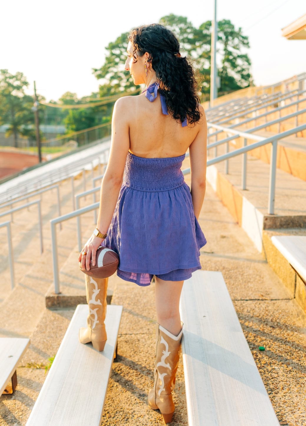 Purple Halter Neck Smocked Romper - Image 2
