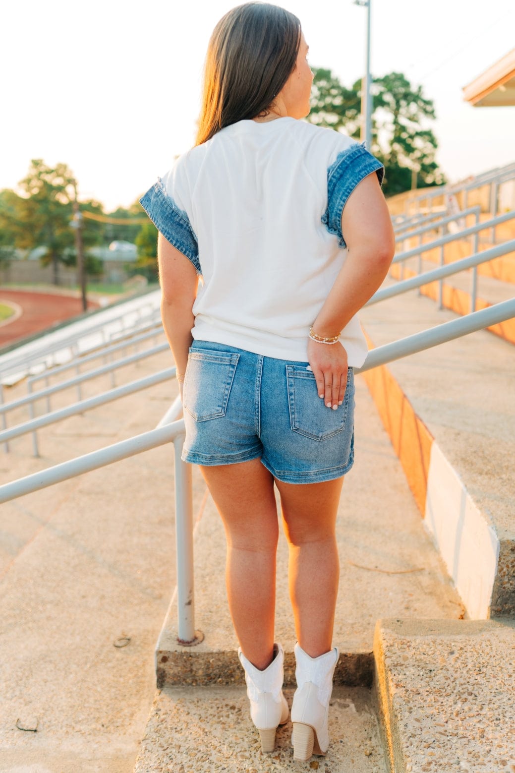 White Football Patch Denim Edge Top - Image 2