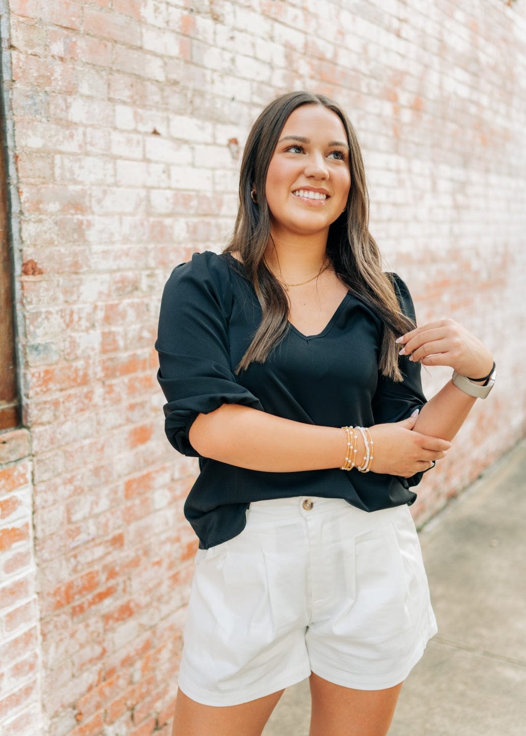 Black V-Neck Balloon Sleeve Blouse - Image 5