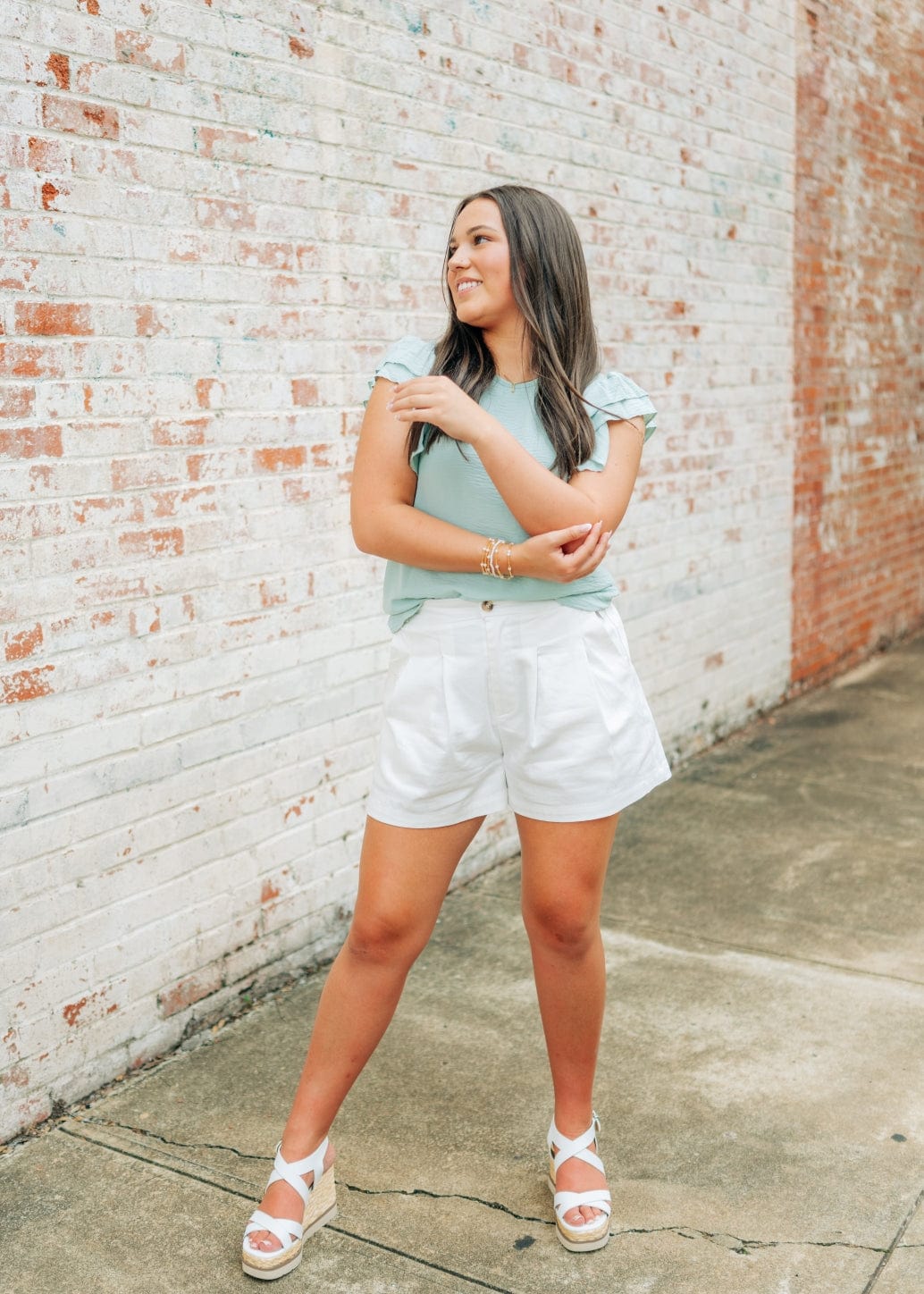 Sage Green Ruffle Short Sleeve Blouse - Image 4